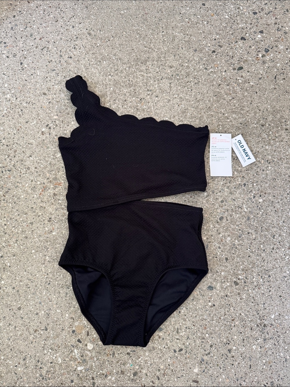 Old Navy Black One-Shoulder Scalloped High-Waist Swim Set